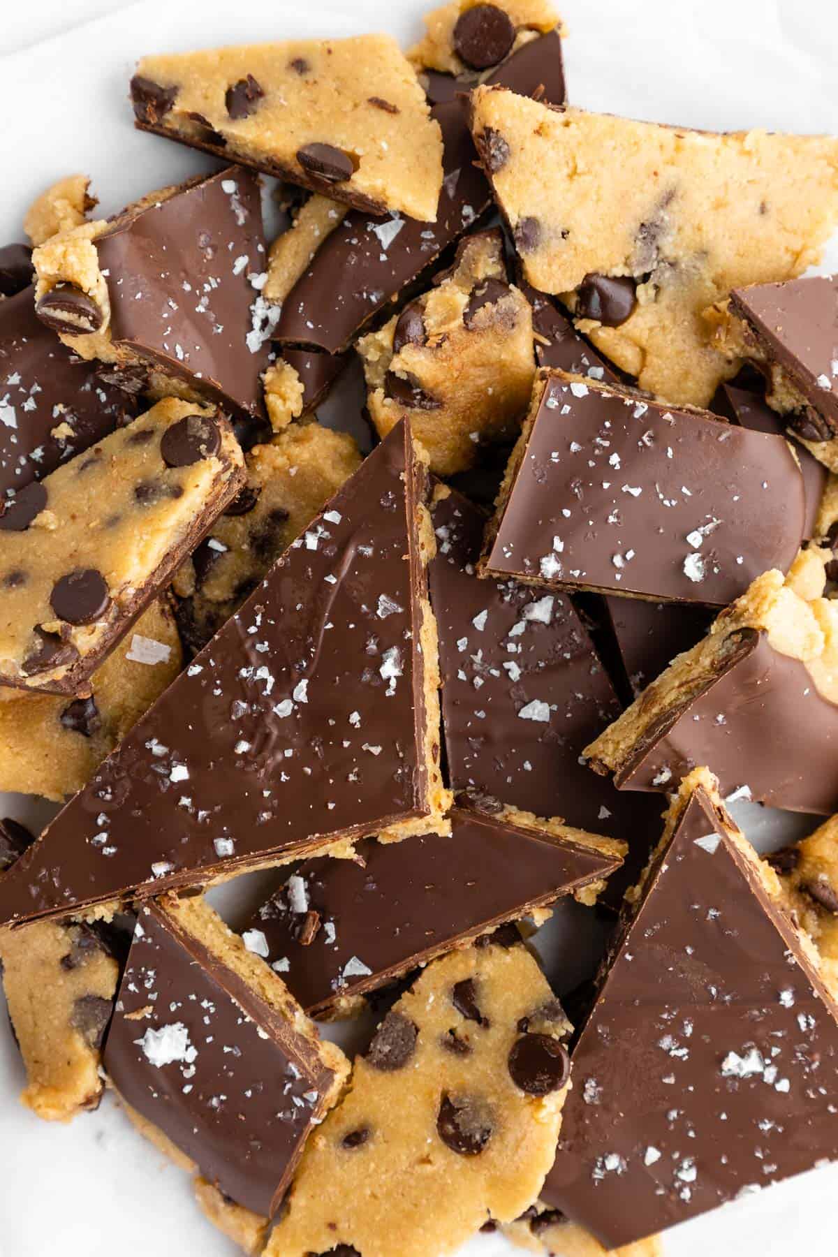 broken chunks and pieces of healthy cookie dough bark