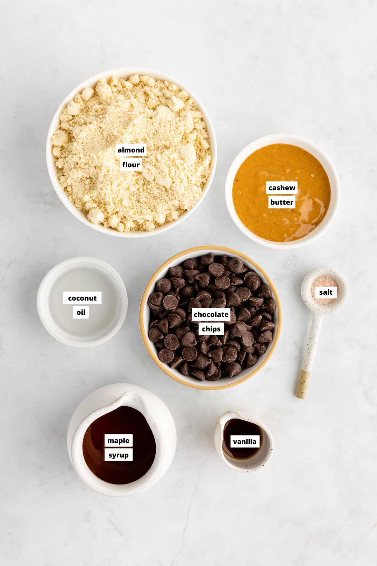 bowls of ingredients for healthy cookie dough bark