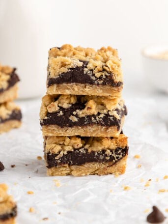 a stack of vegan oatmeal fudge bars