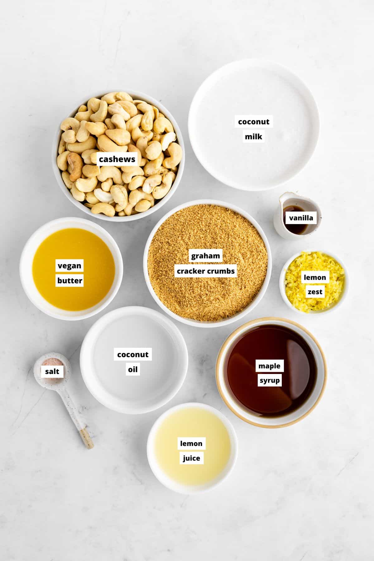 bowls of ingredients for no-bake lemon cheesecake bars