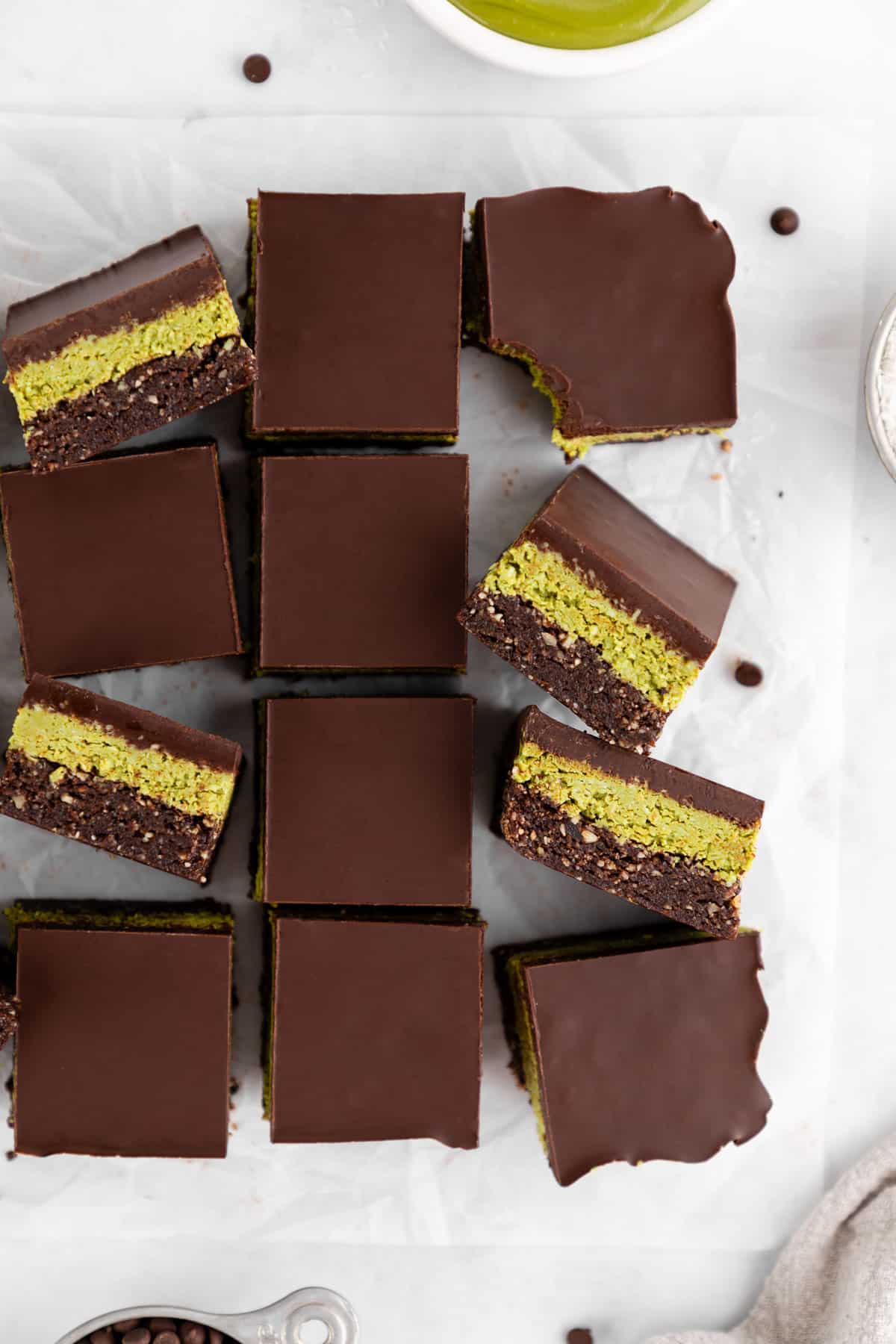 a pile of no-bake dubai chocolate brownies