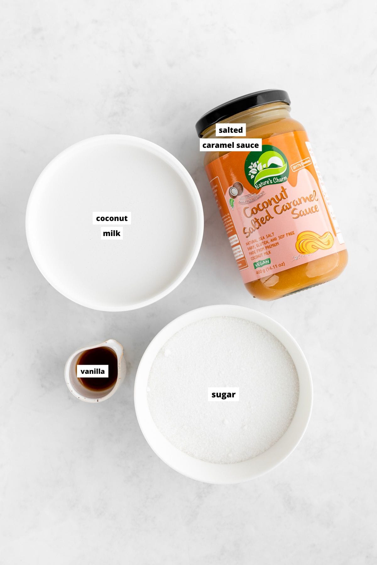 ingredients for vegan salted caramel ice cream