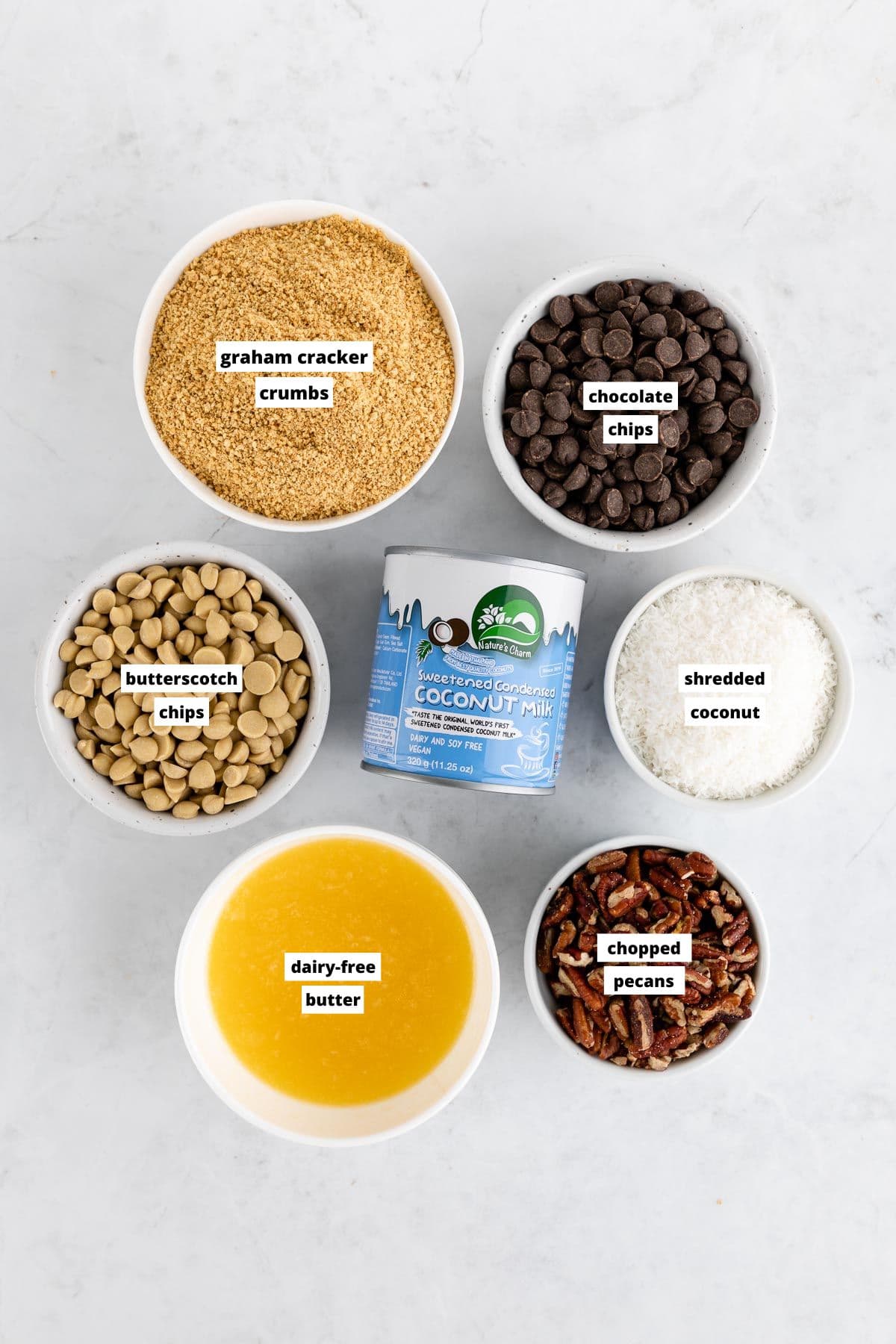 The ingredients for the chocolate chip cookie dough.